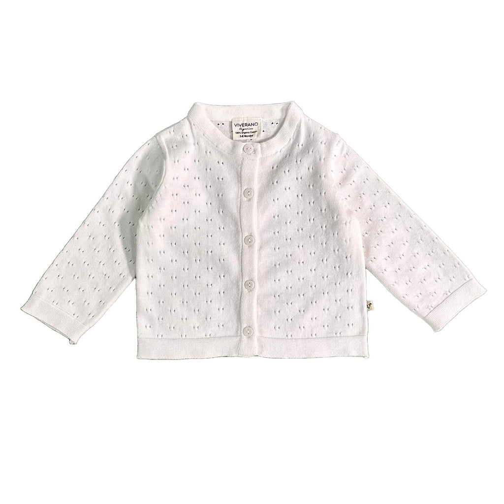 Dove White Pointelle Knit Baby Cardigan