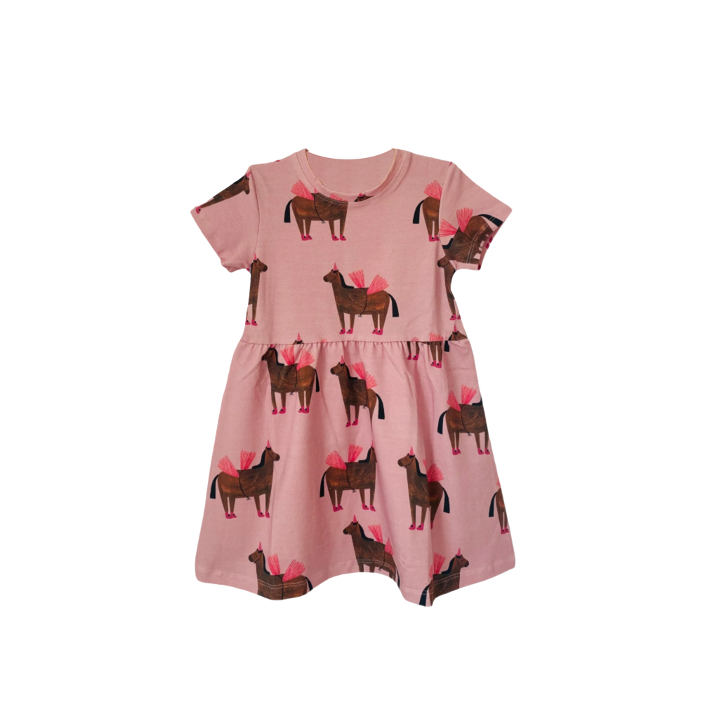 Girls Flying Horses Print Dress | Pink