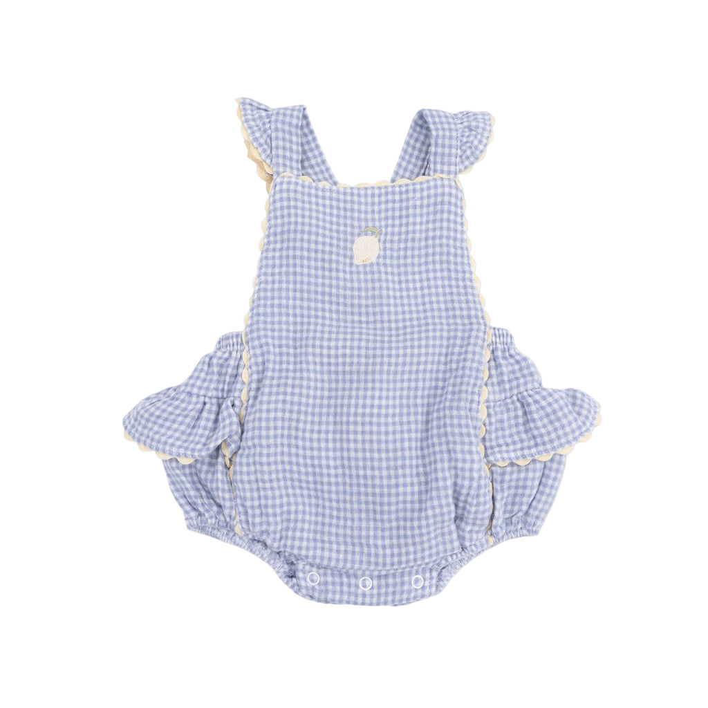Baby Ric Rac Ruffle Lemon Sunsuit | Gingham Blue