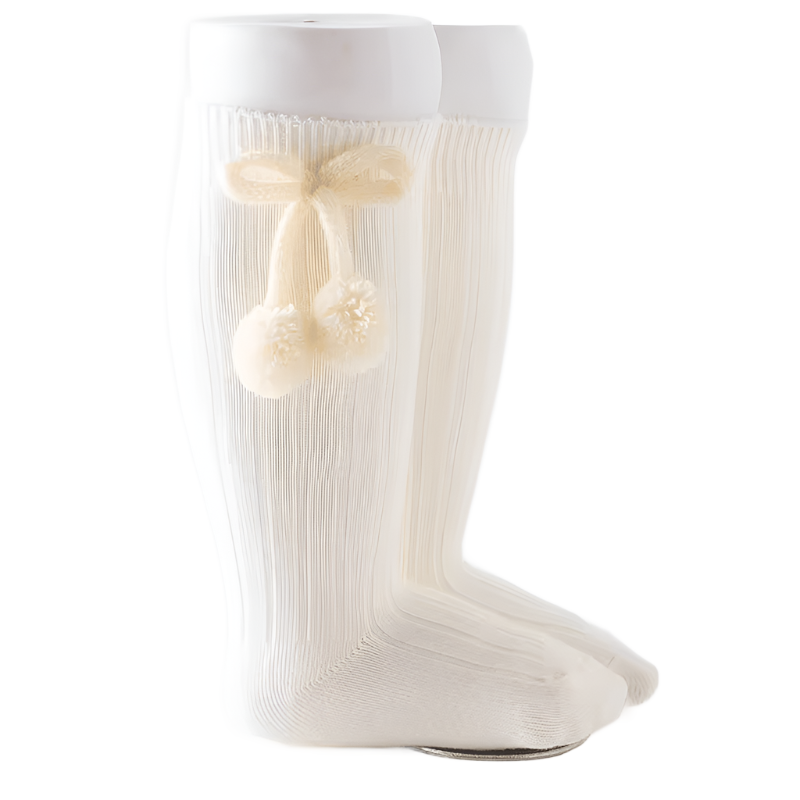 Pompom Bow Socks | Cream