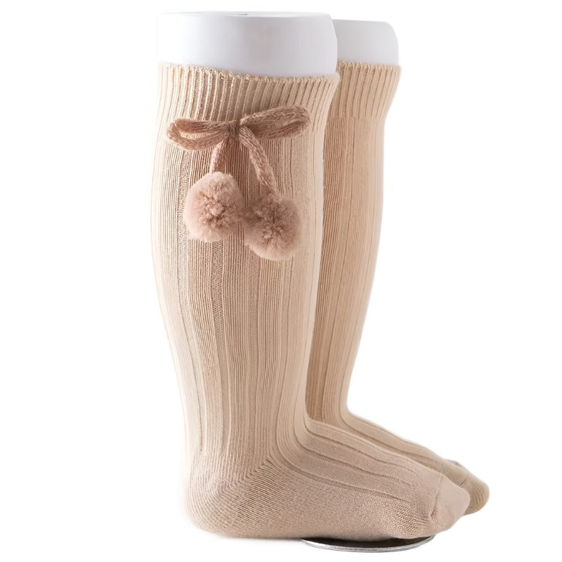 Pompom Bow Socks | Brown