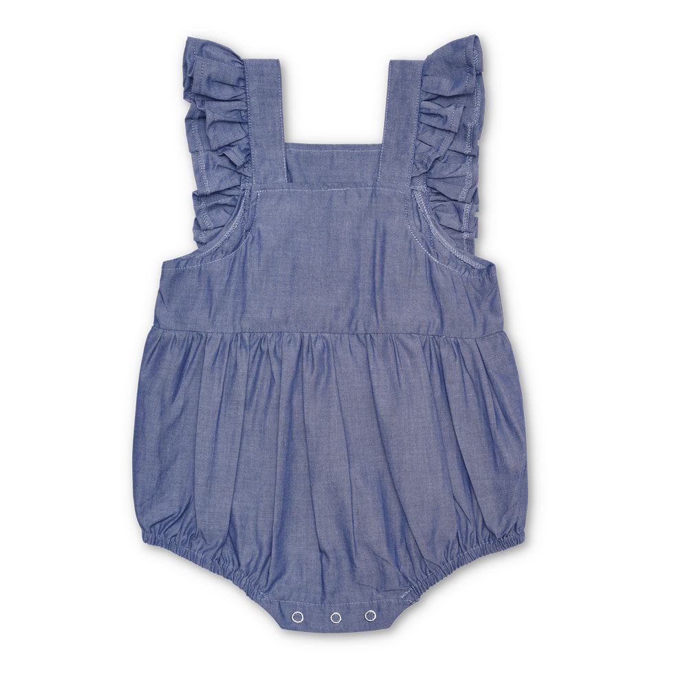 Baby Flutter Sleeve Romper | Chambray