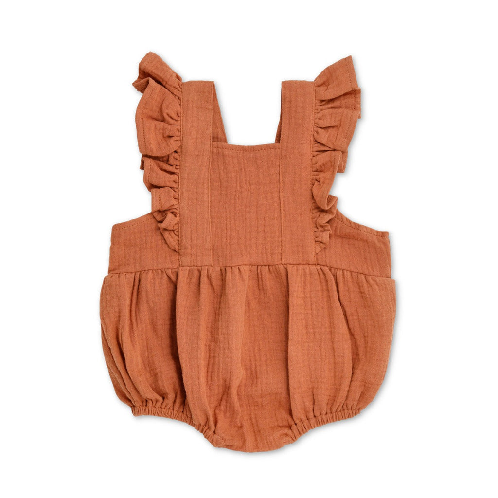 Baby Muslin Flutter Sleeve Romper | Rust