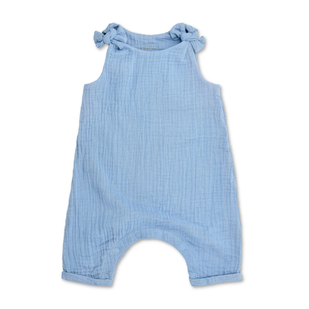 Baby Muslin Knot Tie Overalls | Blue