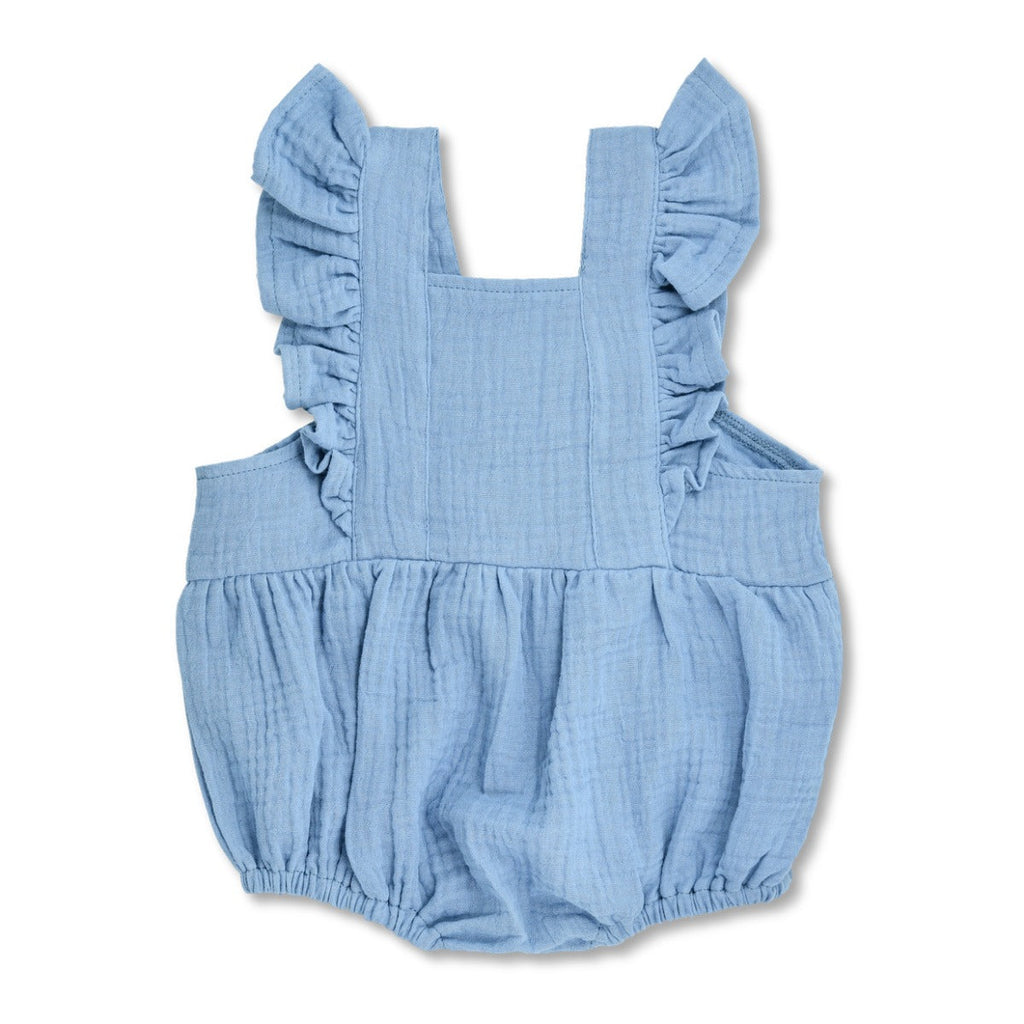 Baby Muslin Flutter Sleeve Romper | Blue