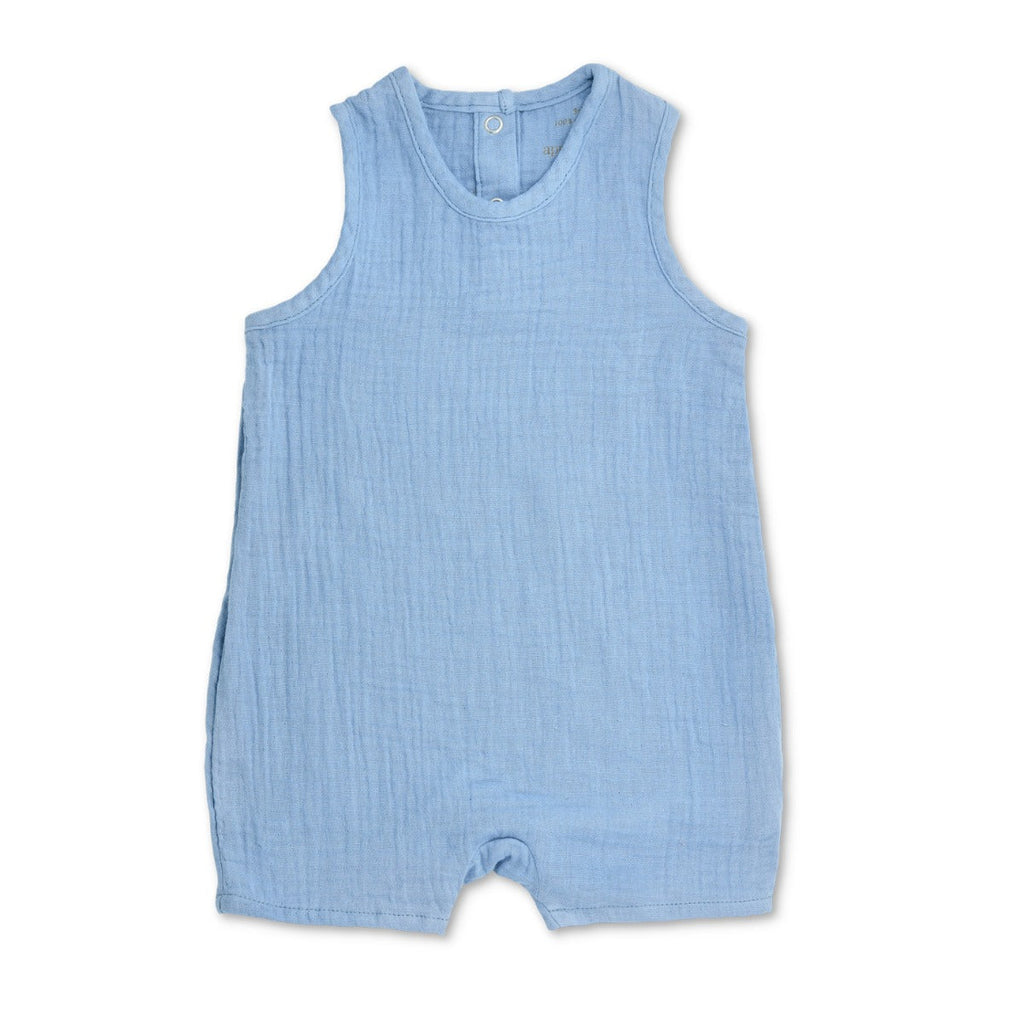 Baby Muslin Sleeveless Coverall | Blue