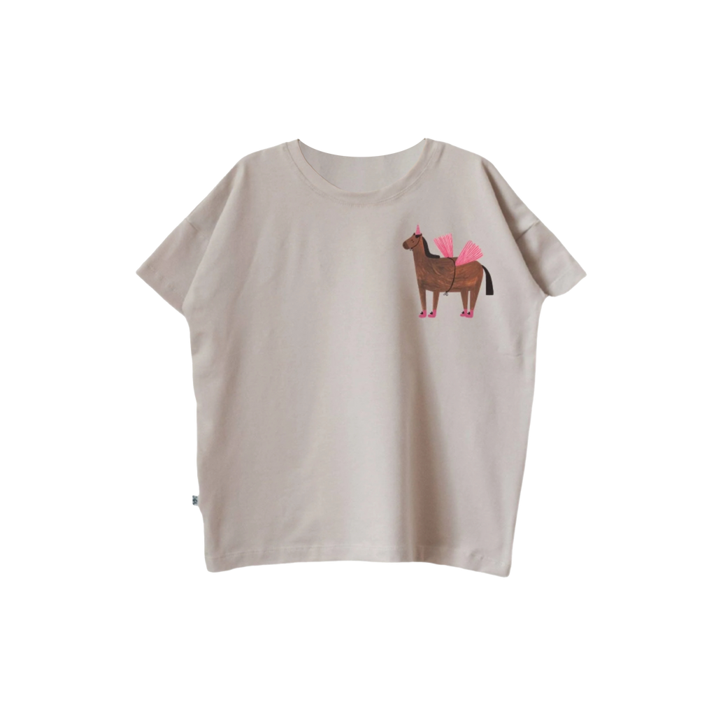 Kids Oversized T-Shirt with Flying Horse Print | Cream