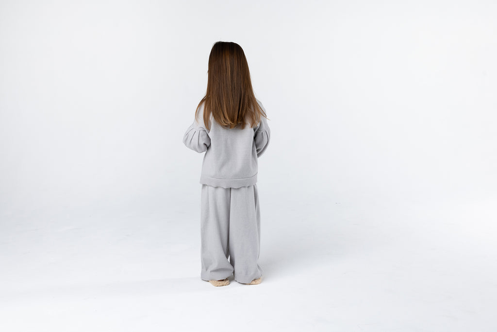 Kids Wide Pull-On Pants in Light Grey Brushed Knit l OM681