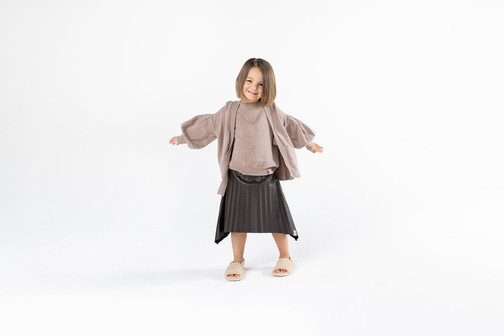 Kids Full Sleeve Cardigan in Taupe Knit l OM682