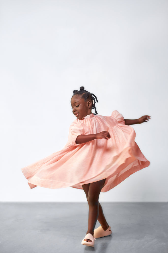 Tent Dress for Kids in Pink with Puff Sleeves – OMAMImini