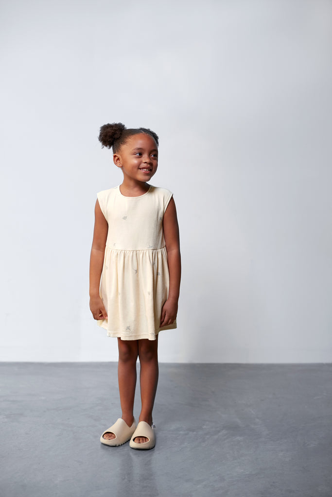 Fit & Flare Jersey Dress in Cream for Kids OMAMImini Fit & Flare Jersey Dress in Cream for Kids OMAMImini