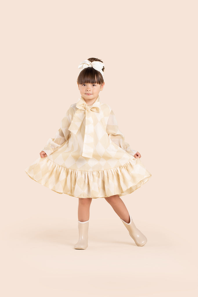 Girls Special Occasion Dress with a Bow l Beige OM622