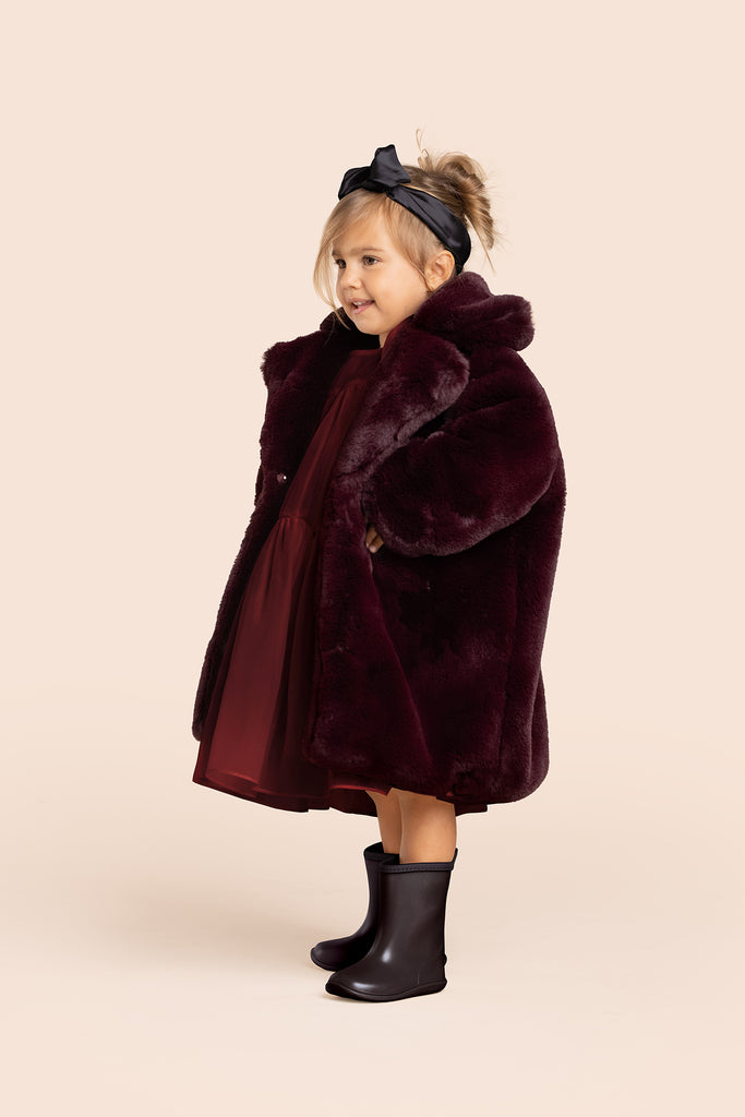 Kids Faux Fur Coat l Maroon OM635