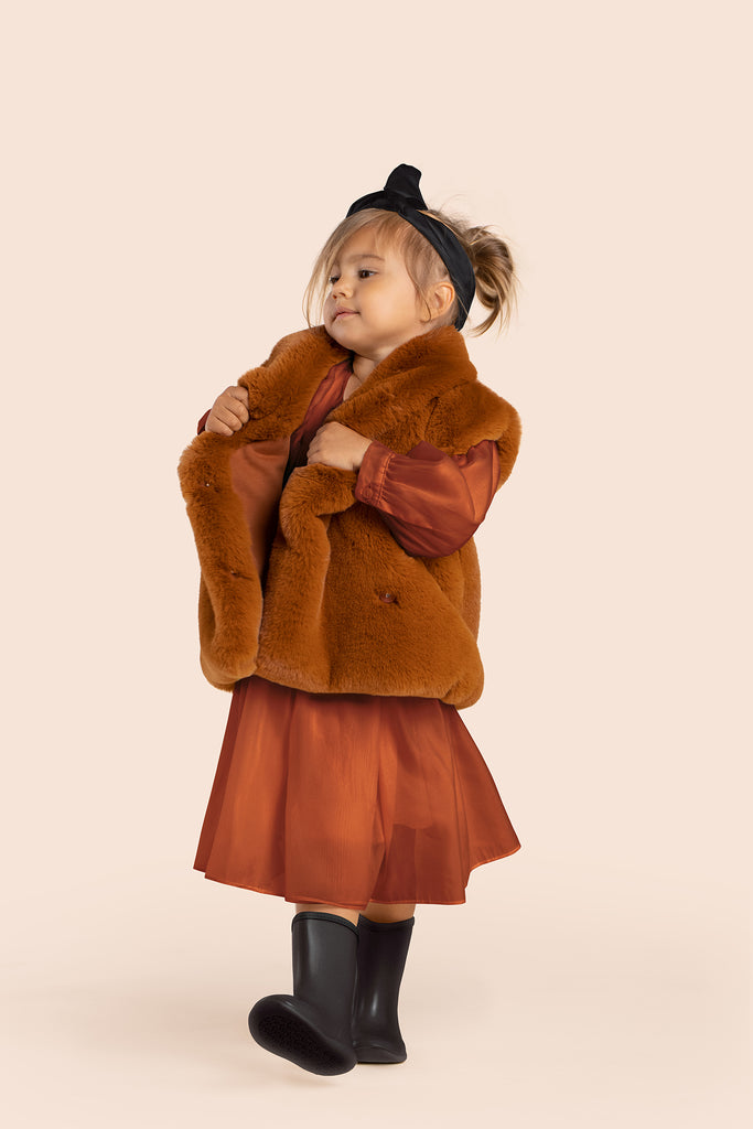 Girls Special Occasion Layered Organza Dress l Rust OM620