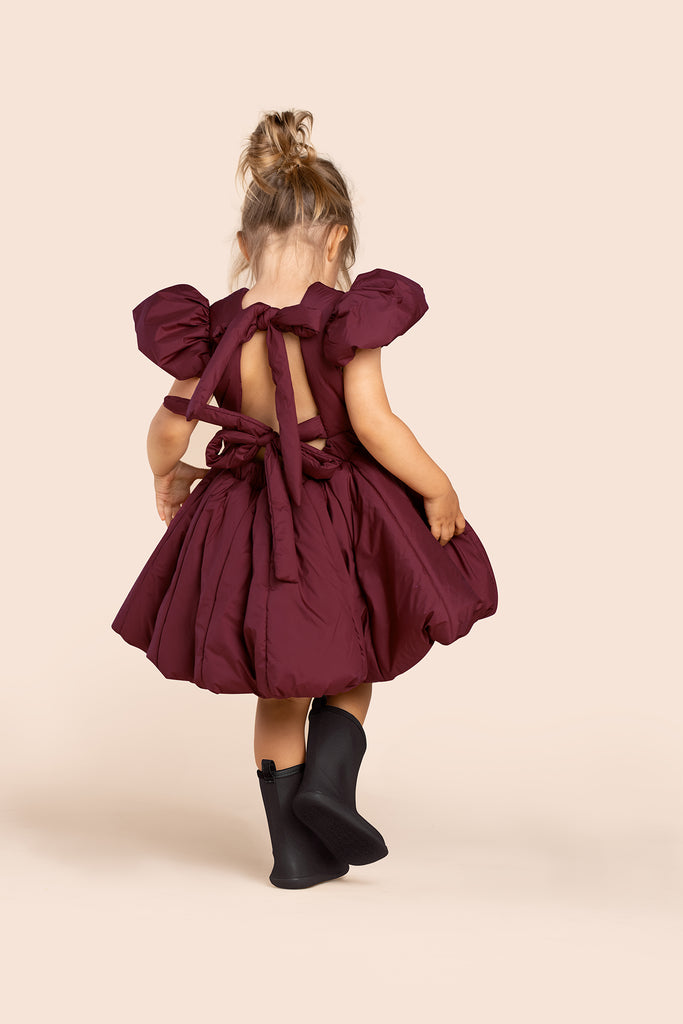 Girls Quilted Nylon Pinafore Dress l Maroon OM629