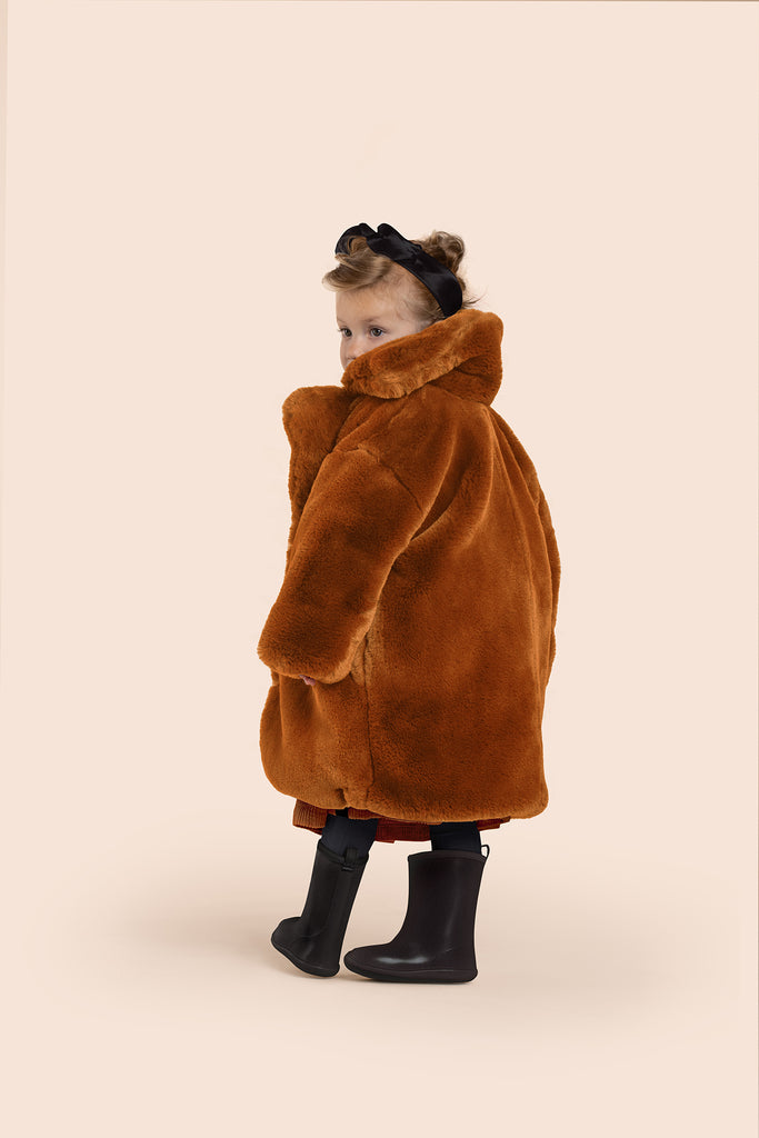 Kids Faux Fur Coat l Rust OM635