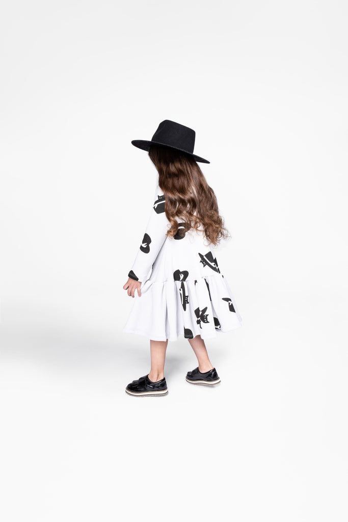 Girls Terry Ruffle Dress with Print | Cloud | OM389 - OMAMImini