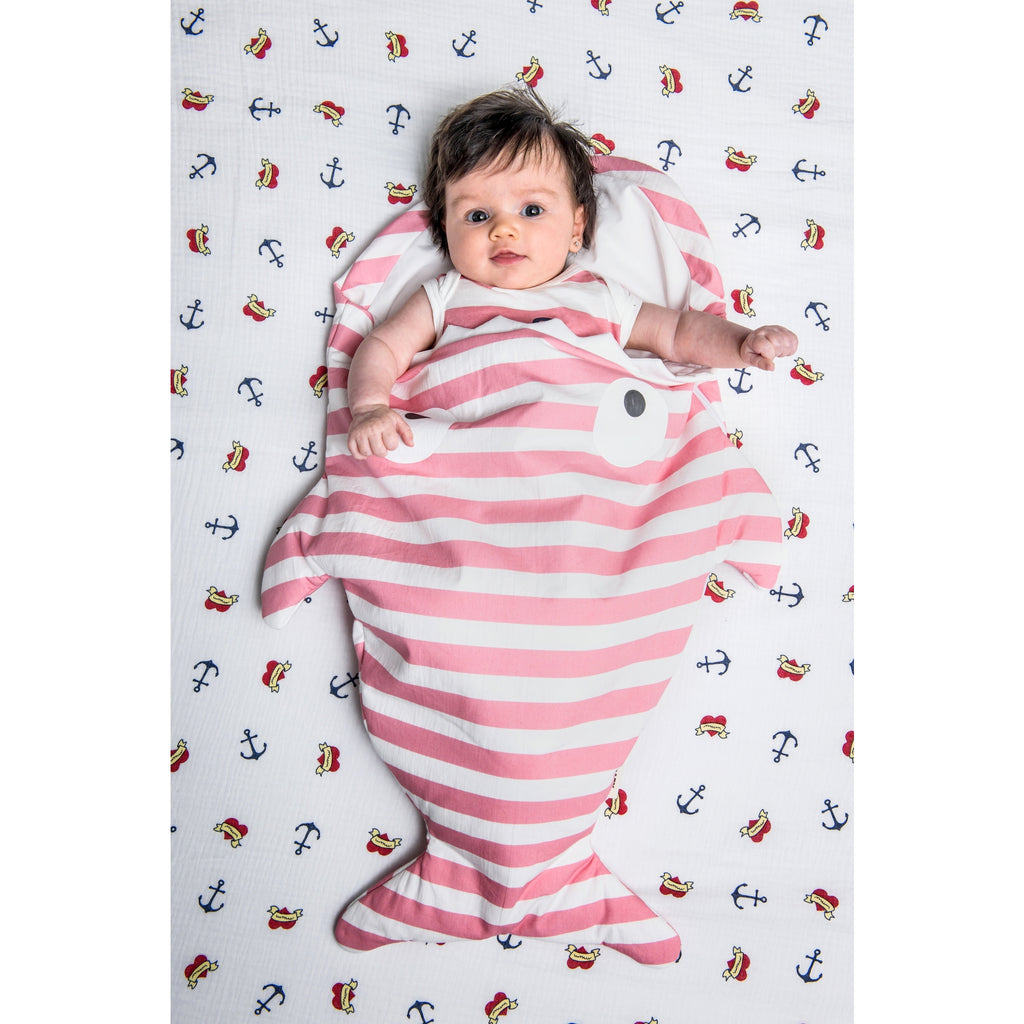 Newborn Shark Sleeping Bag | Pink Stripe