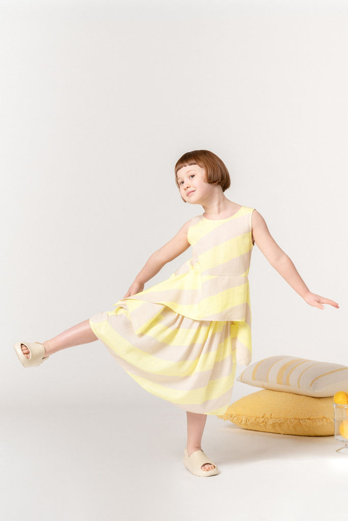 Girls Striped Skirt with Oversized Pockets | Yellow OM495