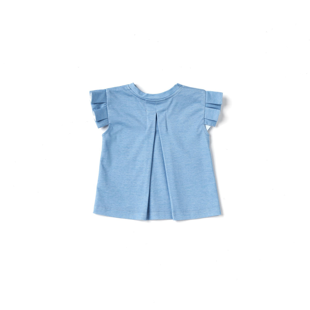 Baby Girl Jersey Top with Knife Pleated Sleeve Ruffle | Blue OM521