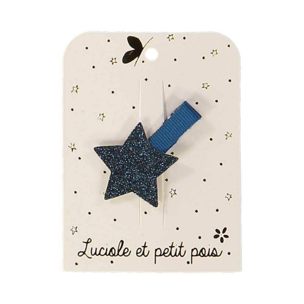 Mini Star Hair Clip - Blue Glitter