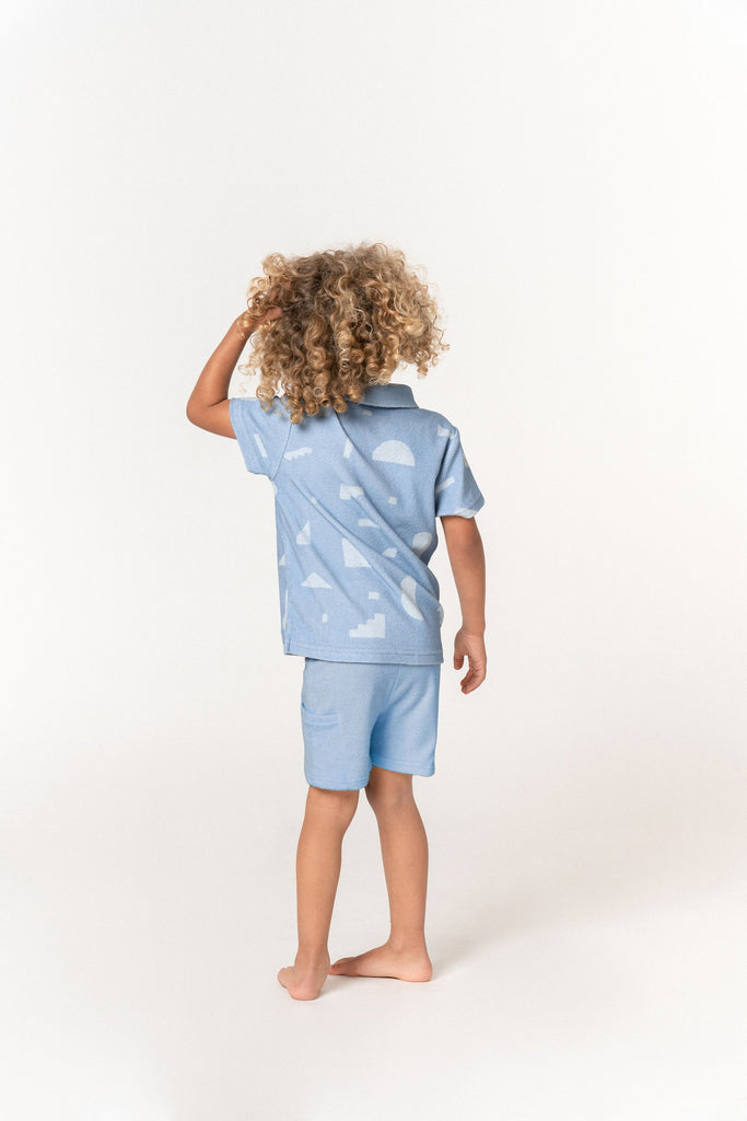 Boys Terry Polo Shirt with Geo Print | Blue OM511A