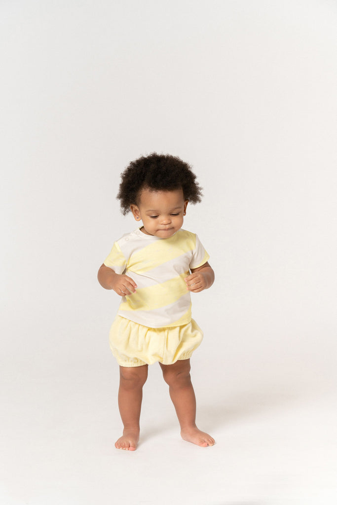 Baby Boxy T-Shirt with Stripes | Yellow OM512B