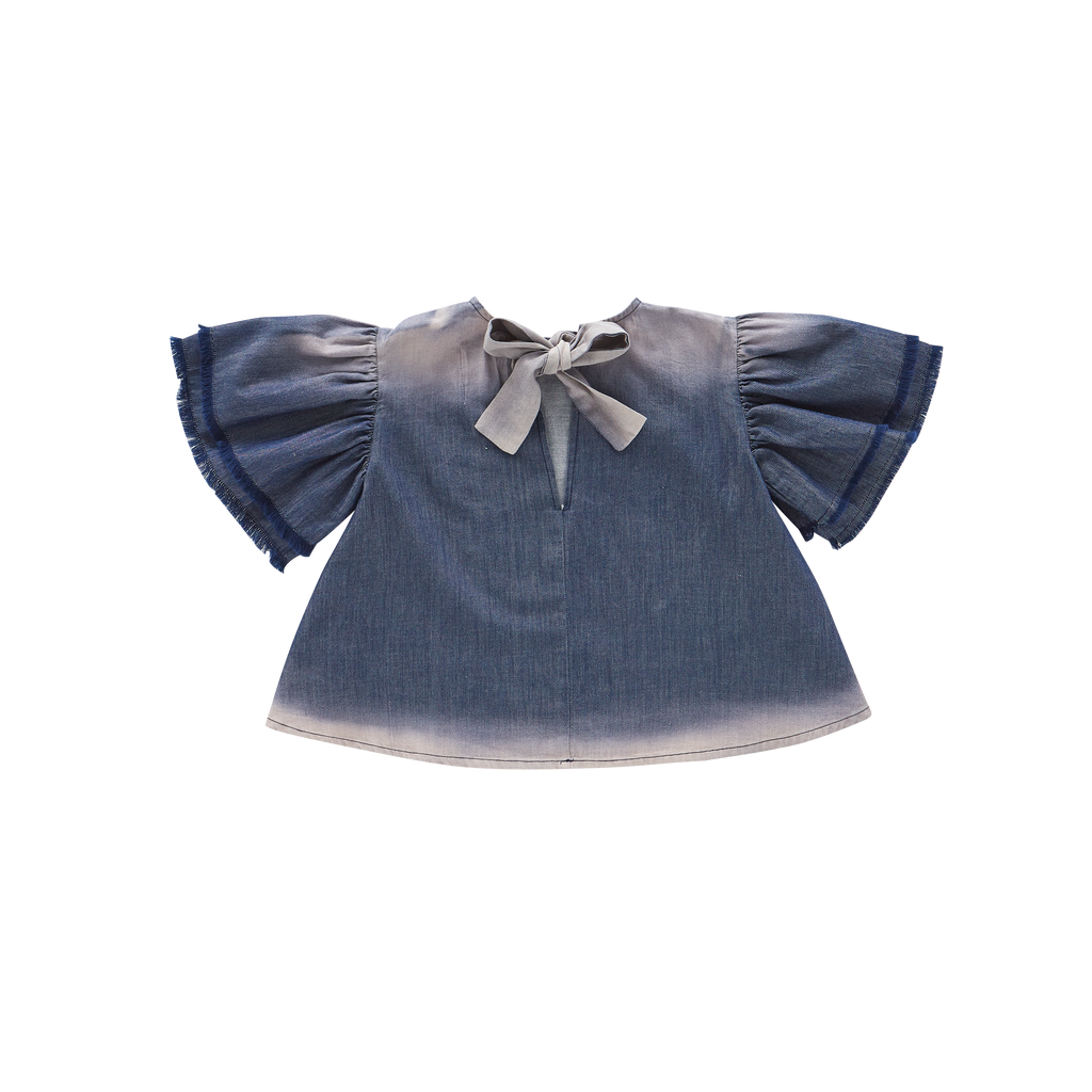 Girls Distressed Chambray Flared Top | Indigo OM573A