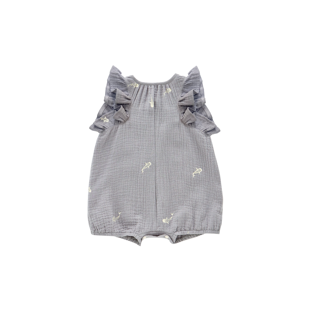 Gauze Bubble Romper with Print | Grey OM605A