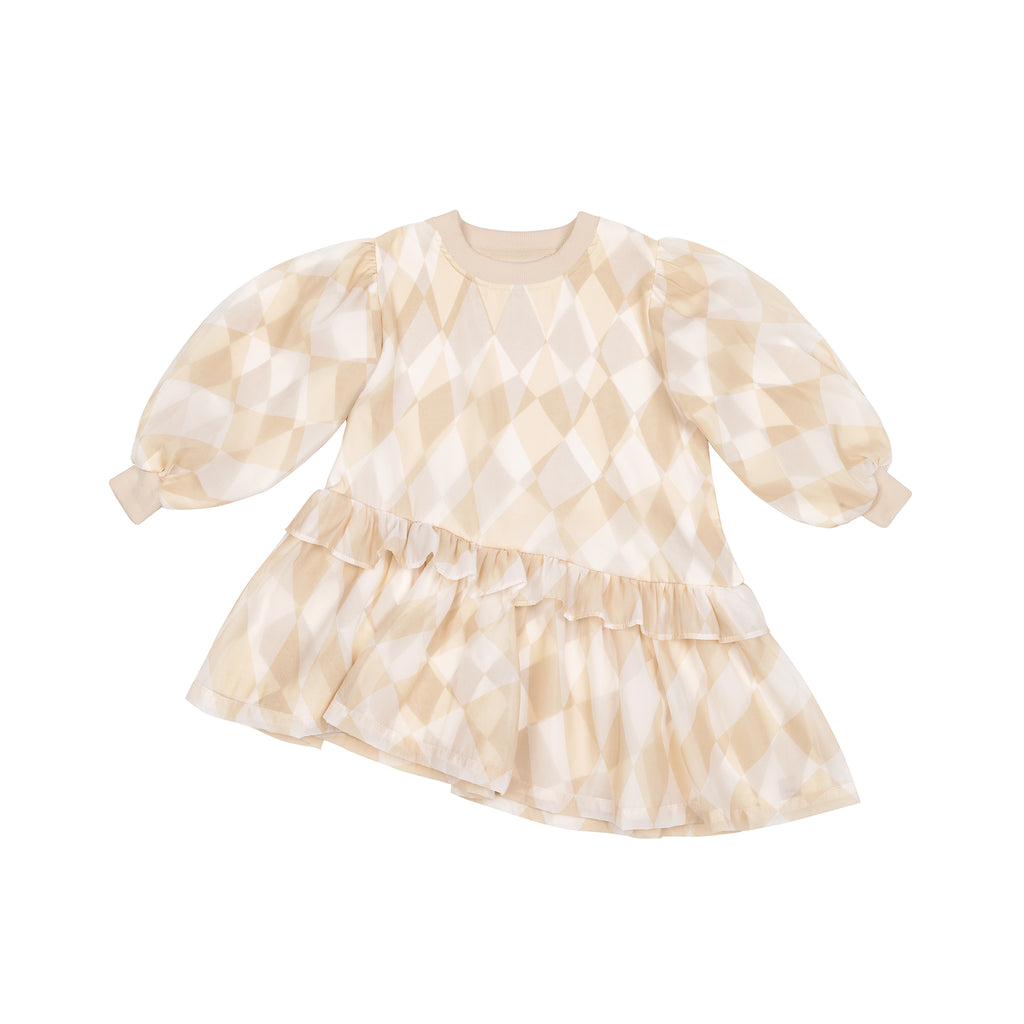 Girls Hi-Low Organza & Terry Dress in Beige OMAMImini Girls Hi-Low Organza & Terry Dress in Beige OMAMImini