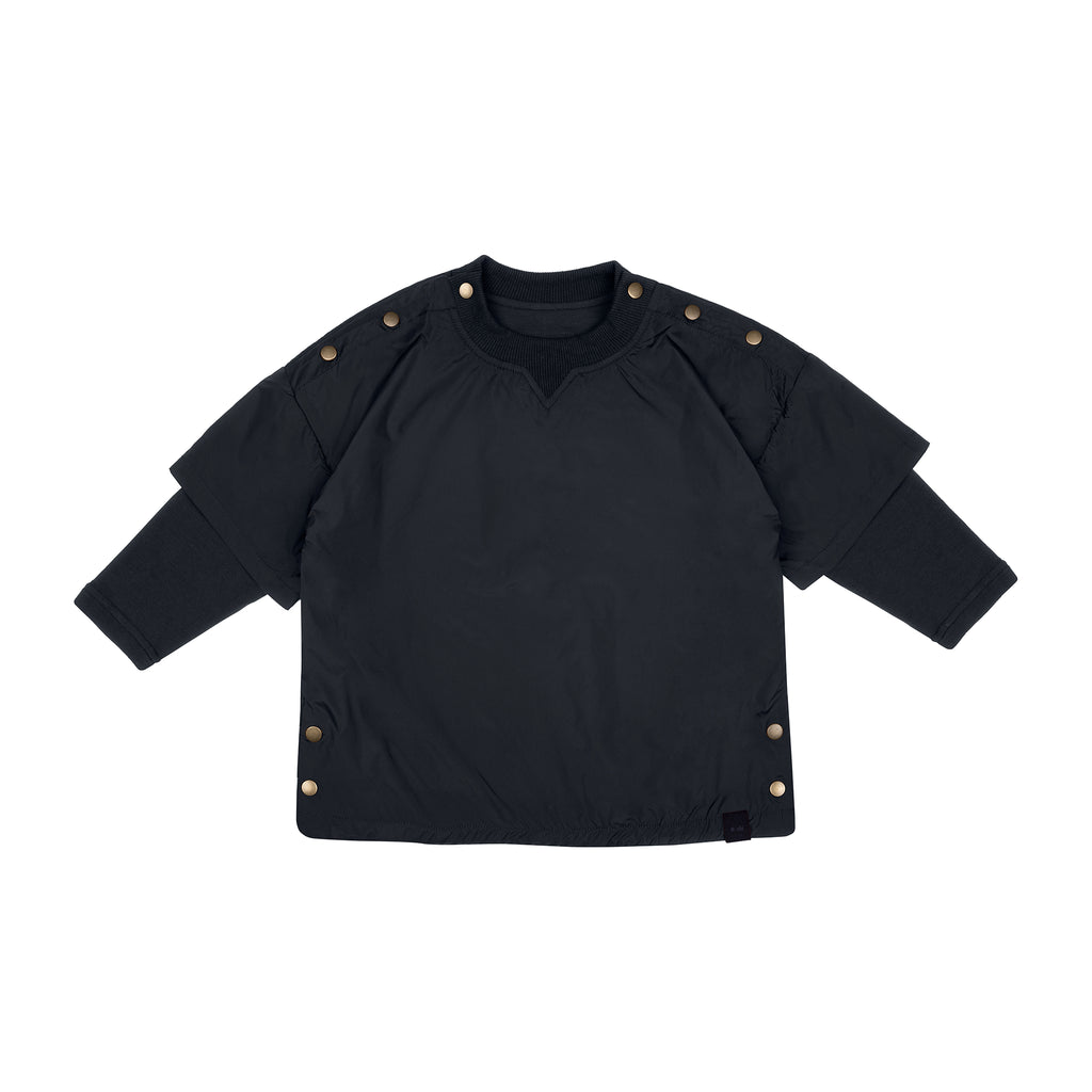 Kids Layered Nylon Top with Jersey Sleeve l Black OM627