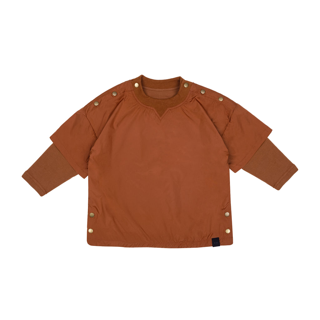 Kids Layered Nylon Top with Jersey Sleeve l Rust OM627