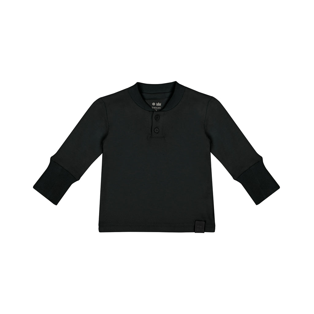 Baby Henley with Long Sleeve l Black OM649