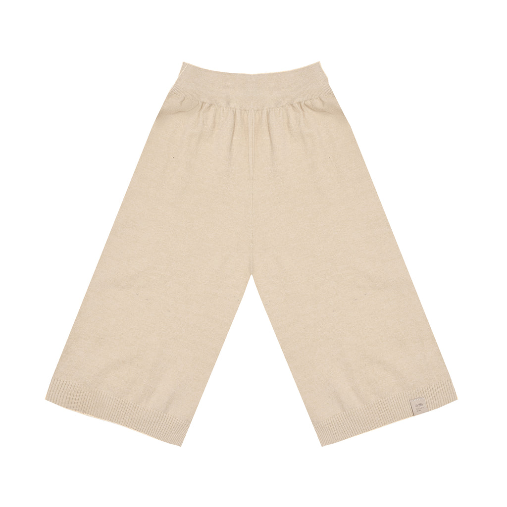 Kids Wide Pull-On Pants in Beige Brushed Knit l OM681