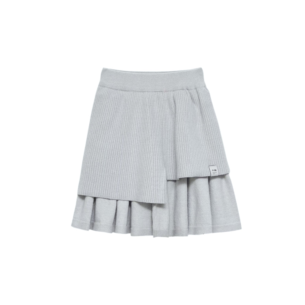 Girls Layered Skirt in Light Grey Knit l OM684