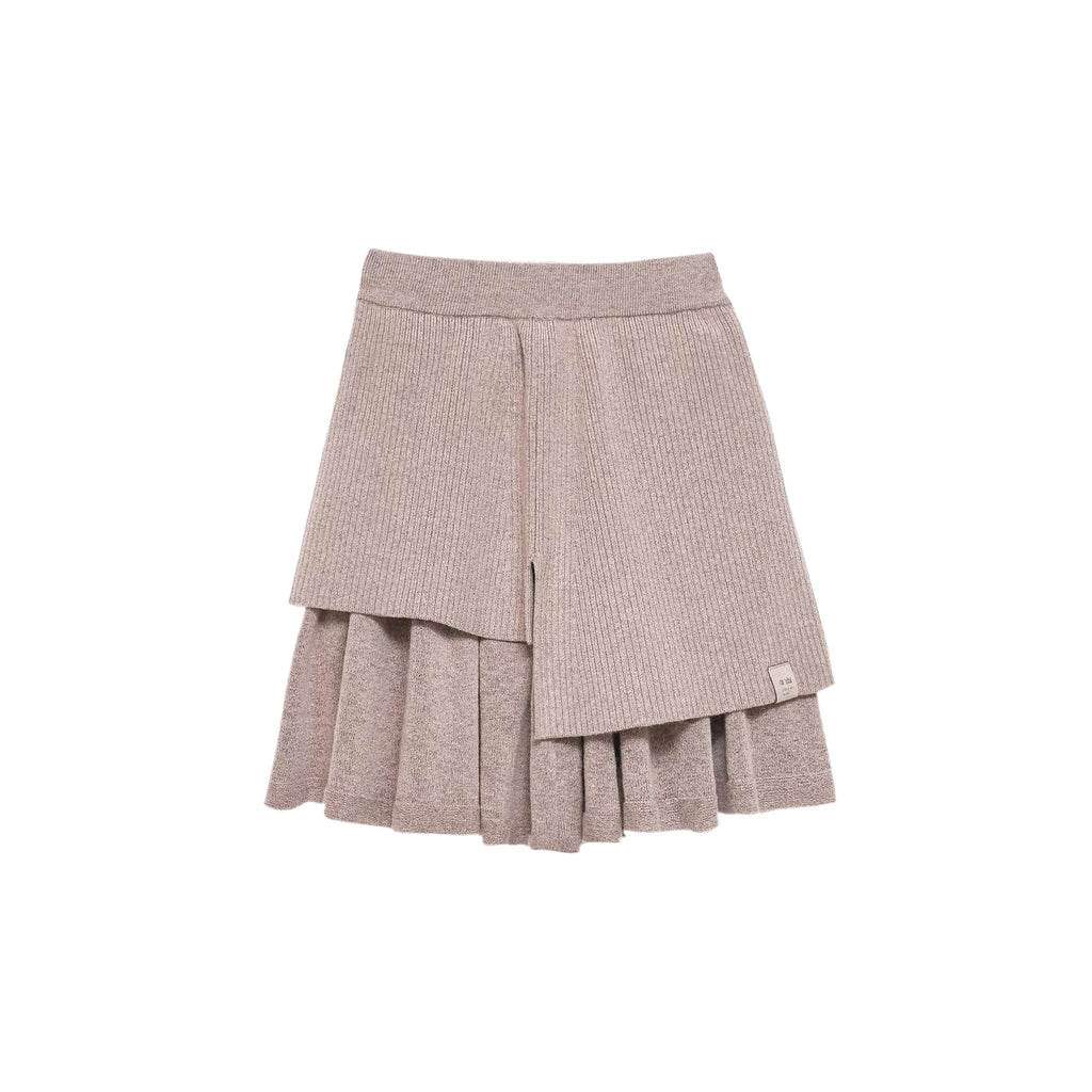 Girls Layered Skirt in Taupe Knit l OM684