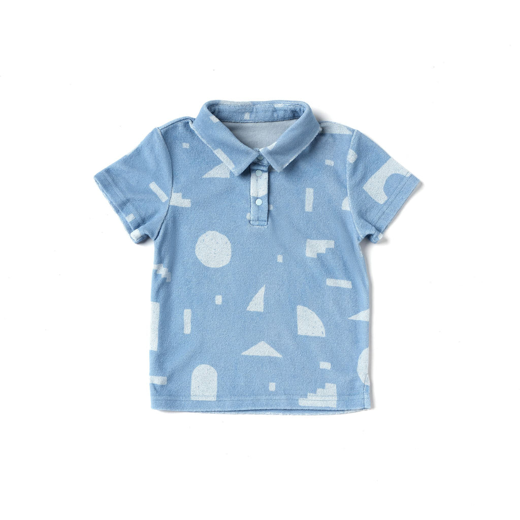 Boys Terry Polo Shirt with Geo Print | Blue OM511A