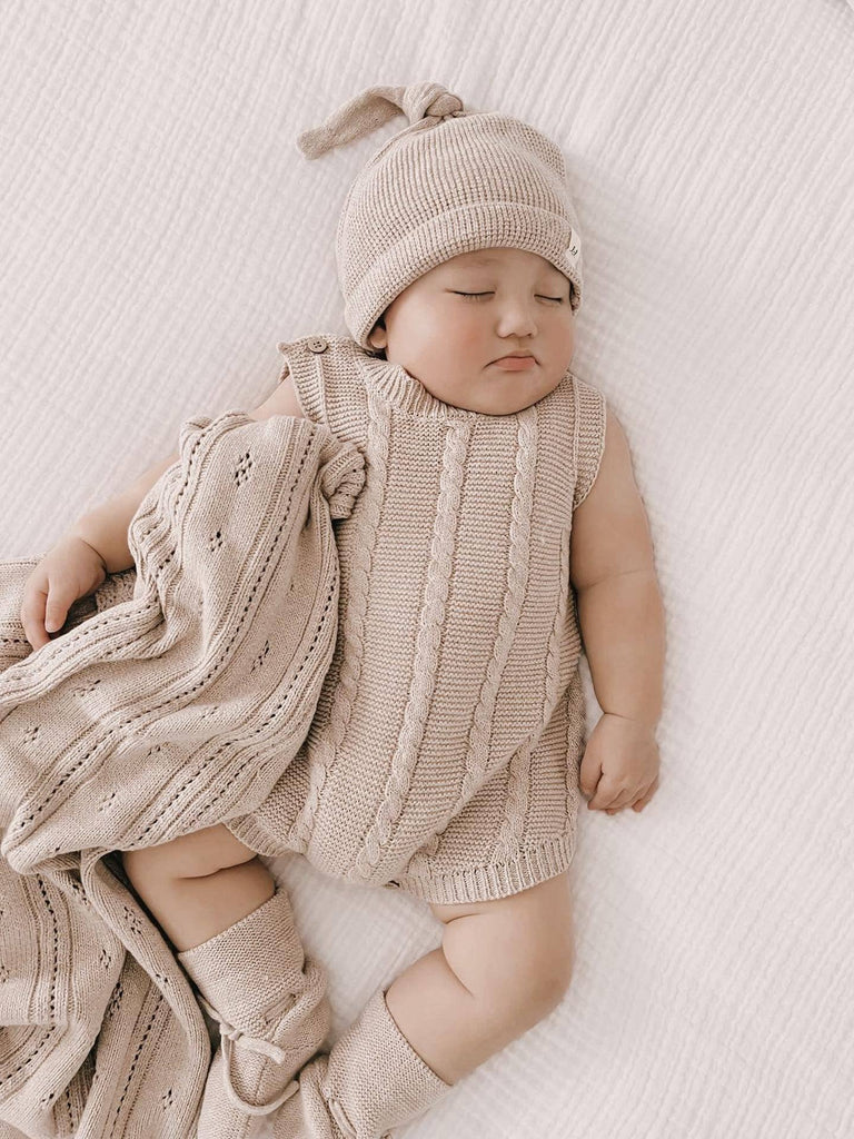 Cable Knit Summer Romper - Heather Beige