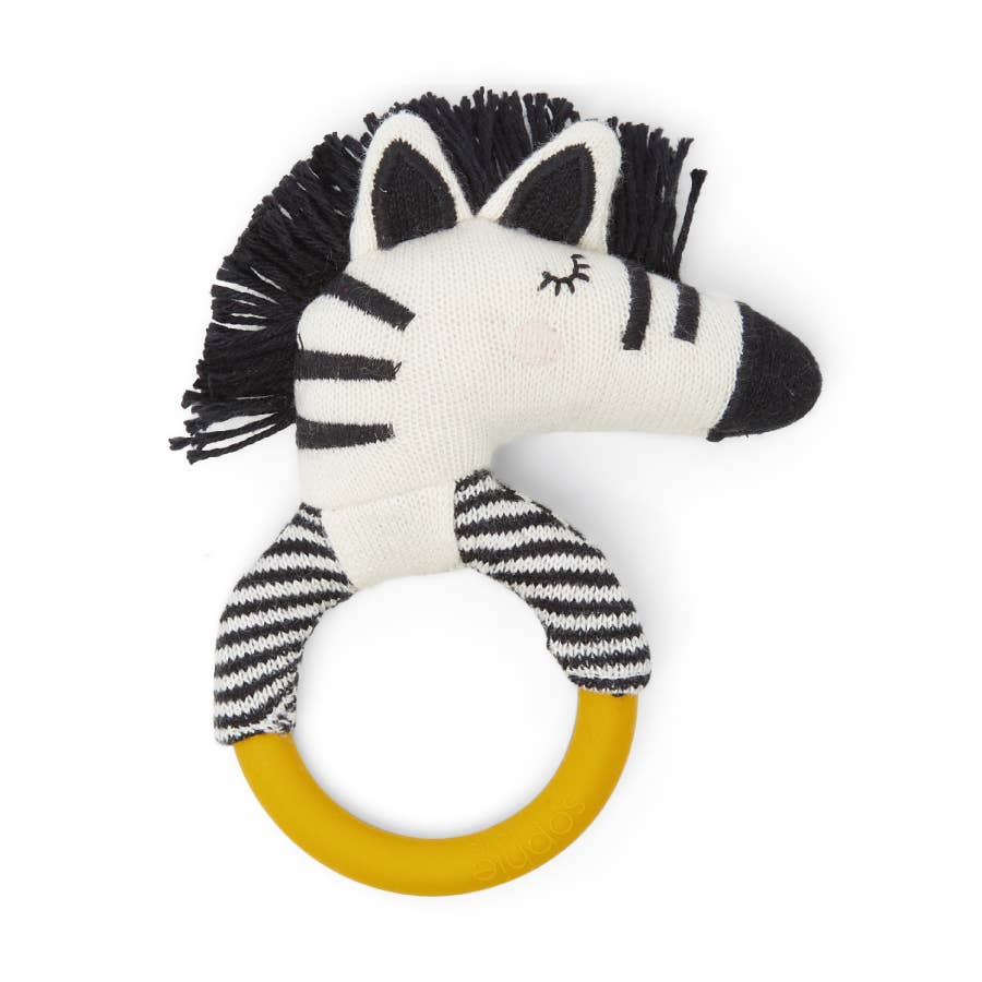 Cotton Knit & Silicone Teether Rattle | Zebra