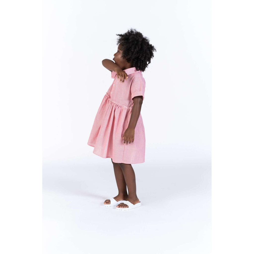 OMAMIMINI:Girls Fit and Flare Striped Shirt Dress | Red OM349