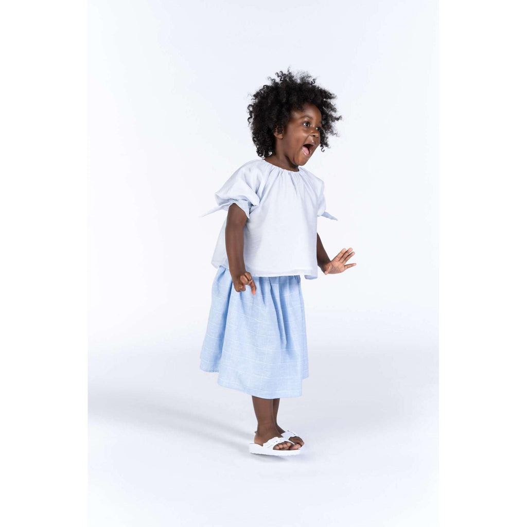OMAMIMINI:Girls Midi Skirt | Windowpane Light Blue OM361