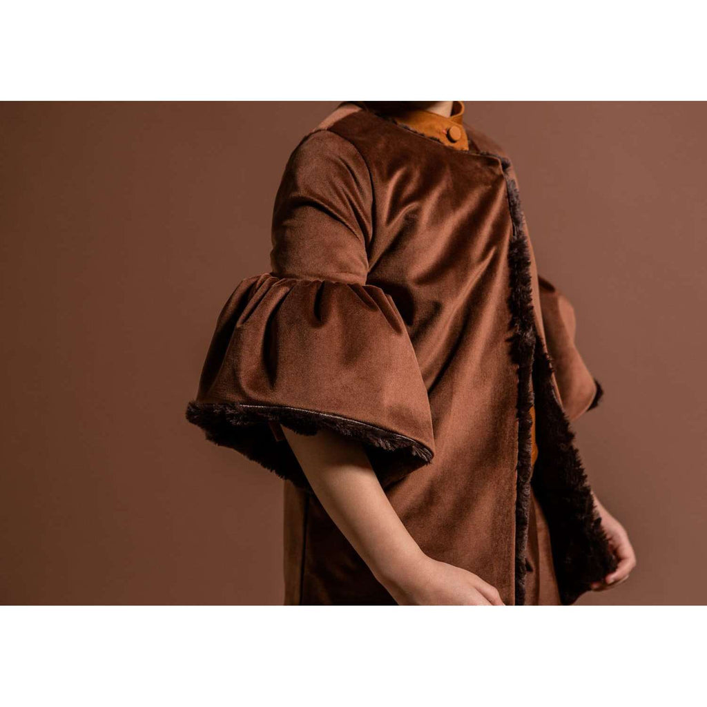 OMAMIMINI:Velvet Coat with Faux Fur Lining | Brown OM304