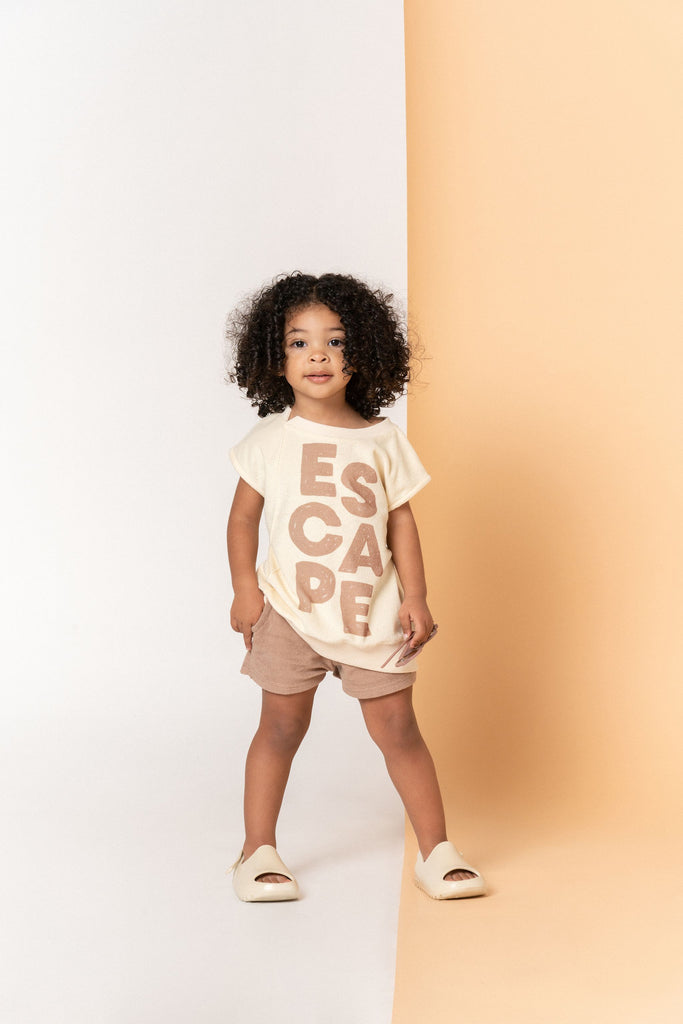 Kids Sleeveless Terry Pull-Over Top with ESCAPE Print | Cream OM506