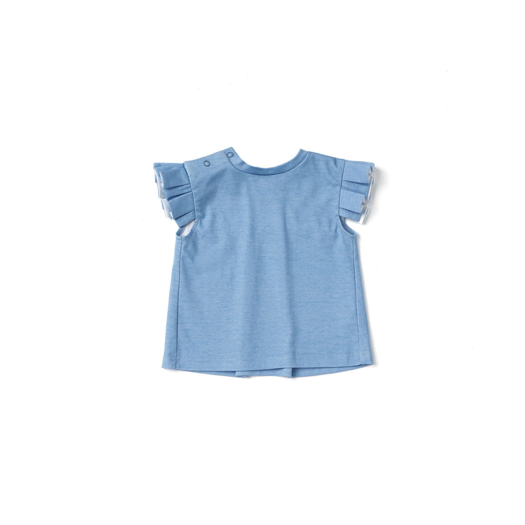 Baby Girl Jersey Top with Knife Pleated Sleeve Ruffle | Blue OM521